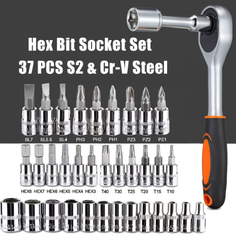 46-Piece Mechanics Tool Set — Metric & Imperial Sockets with Ratchet Wrench